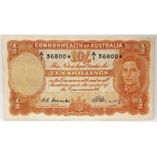 AUSTRALIA 1949 . TEN 10 SHILLINGS BANKNOTE . COOMBS/WATT . STAR NOTE